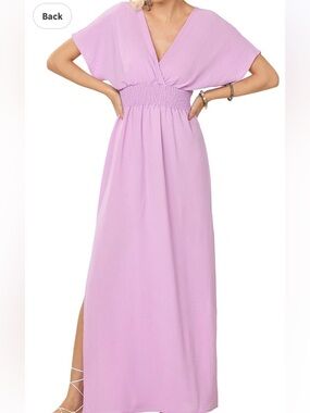 Lavender V-Neck Smocked Waist Maxi Skirt - Women